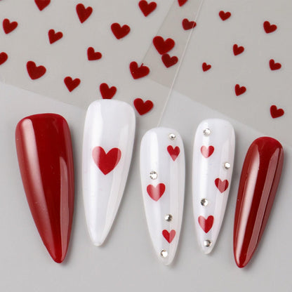 6pcs Valentine's Day Nail Art Stickers - Red Pink Glitter Love Heart Romantic Wedding Nail Decals with Tweezers