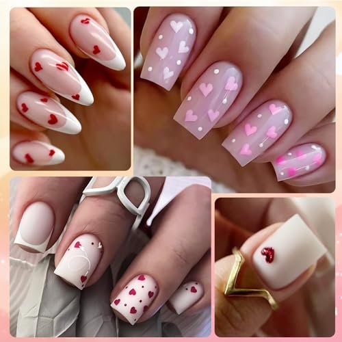 6pcs Valentine's Day Nail Art Stickers - Red Pink Glitter Love Heart Romantic Wedding Nail Decals with Tweezers - görsel 16