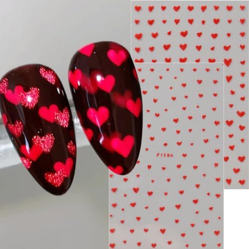 6pcs Valentine's Day Nail Art Stickers - Red Pink Glitter Love Heart Romantic Wedding Nail Decals with Tweezers - görsel 14
