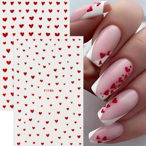6pcs Valentine's Day Nail Art Stickers - Red Pink Glitter Love Heart Romantic Wedding Nail Decals with Tweezers - görsel 6