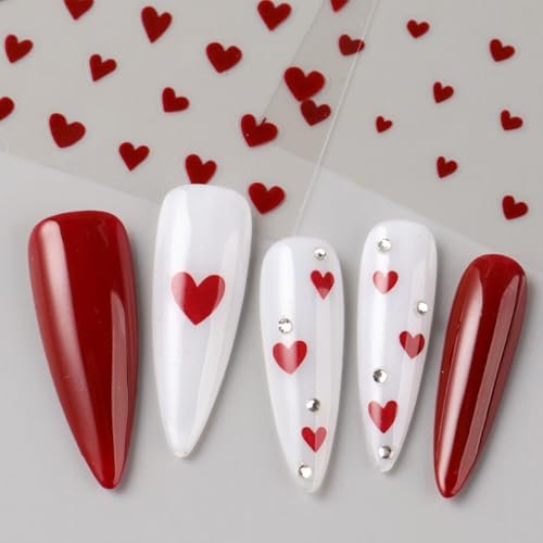 6pcs Valentine's Day Nail Art Stickers - Red Pink Glitter Love Heart Romantic Wedding Nail Decals with Tweezers - görsel 4