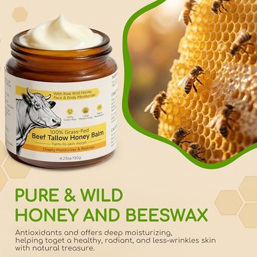 Beef Tallow for Skin & Face - Whipped Tallow and Honey Balm Cream, 100% Grass-Fed Beef Tallow Face Moisturizer with Raw Honey, All Natural Organic Body Lotion Skincare for Women & Men, Unscented 4.2 OZ - görsel 12