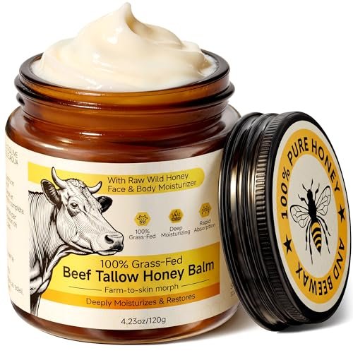 Beef Tallow for Skin & Face - Whipped Tallow and Honey Balm Cream, 100% Grass-Fed Beef Tallow Face Moisturizer with Raw Honey, All Natural Organic Body Lotion Skincare for Women & Men, Unscented 4.2 OZ - görsel 2