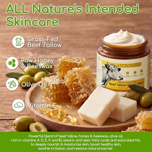 Beef Tallow for Skin & Face - Whipped Tallow and Honey Balm Cream, 100% Grass-Fed Beef Tallow Face Moisturizer with Raw Honey, All Natural Organic Body Lotion Skincare for Women & Men, Unscented 4.2 OZ - görsel 6