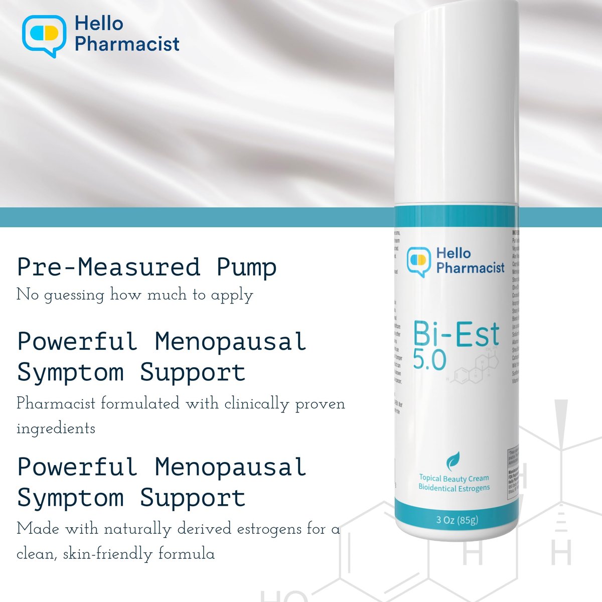 HelloPharmacist BiEst 5.0 Beauty Cream – New Smoother Formula with Hyaluronic Acid – 3 oz – Made in USA Avelisse