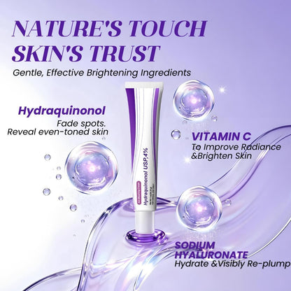 Rivocoda Hydraquinon0l Dark Spot Brightening Cream - 4% Bleaching Cream, Non-Irritating Hydrating Face Moisturizer for All Skin Types, 1oz Avelisse