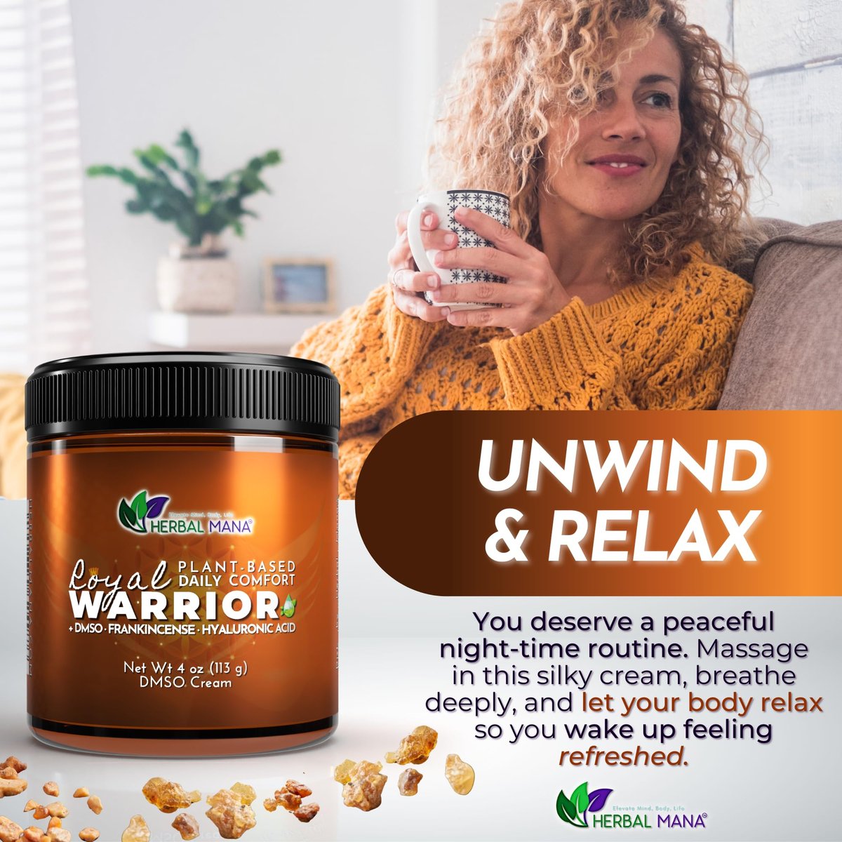 Herbal Mana Frankincense DMSO Body Cream with Magnesium & Hyaluronic Acid | Royal Warrior - 4 oz Avelisse