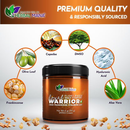 Herbal Mana Frankincense DMSO Body Cream with Magnesium & Hyaluronic Acid | Royal Warrior - 4 oz Avelisse