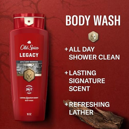 Old Spice Body Wash for Men, 24/7 Shower Fresh & Clean, Legacy with Coconut, Pine & Cedar Scent, 16 oz