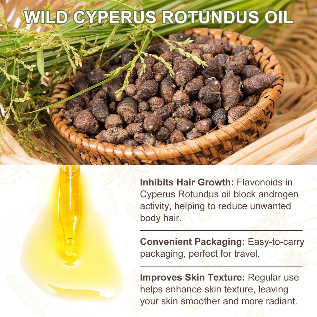 ITSDAWN Cyperus Rotundus Oil for Hair Removal – Natural Oil to Reduce Unwanted Hair & Soothe Skin, Moisturizing Body Oil for Smooth Skin, 2.02 Fl Oz - görsel 5