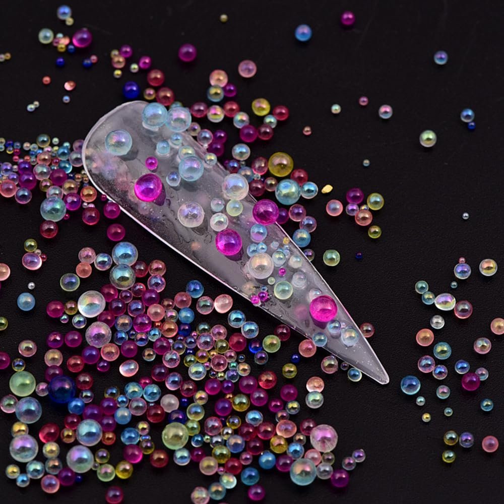 3D Clear Colorful Bubble Nail Charms and Gems - Aurora Mermaid Nail Art Glass Beads for DIY Manicure - görsel 5