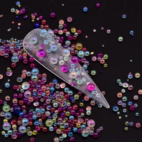 3D Clear Colorful Bubble Nail Charms and Gems - Aurora Mermaid Nail Art Glass Beads for DIY Manicure - görsel 6