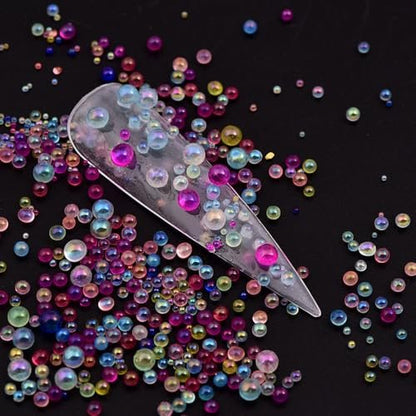 3D Clear Colorful Bubble Nail Charms and Gems - Aurora Mermaid Nail Art Glass Beads for DIY Manicure