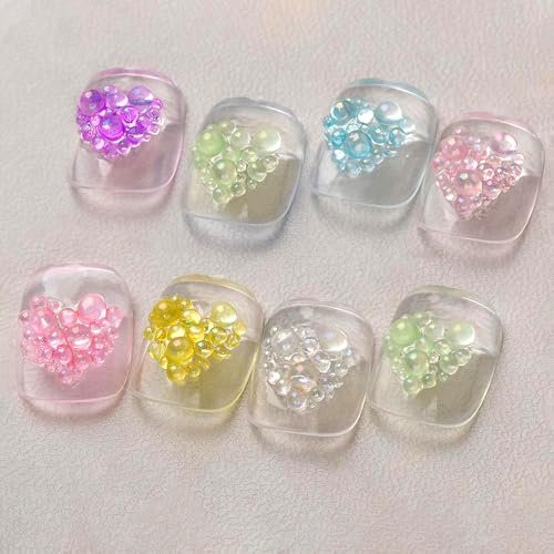 3D Clear Colorful Bubble Nail Charms and Gems - Aurora Mermaid Nail Art Glass Beads for DIY Manicure - görsel 12