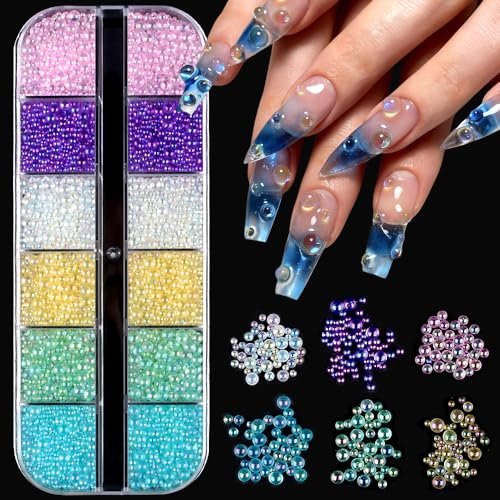 3D Clear Colorful Bubble Nail Charms and Gems - Aurora Mermaid Nail Art Glass Beads for DIY Manicure - görsel 2
