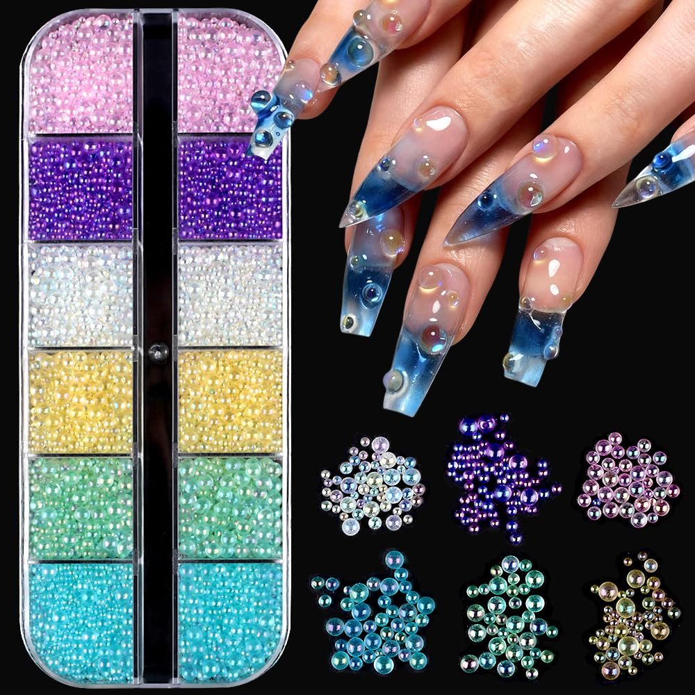 3D Clear Colorful Bubble Nail Charms and Gems - Aurora Mermaid Nail Art Glass Beads for DIY Manicure - görsel 1