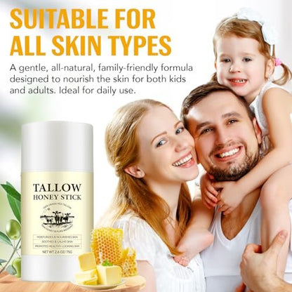 Honey Tallow Balm - 100% Grass-Fed Beef Tallow Face Cream with Shea Butter & Olive Oil, Rich in Vitamins A, D, E, K & Omega Fatty Acids (75g)