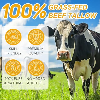 Honey Tallow Balm - 100% Grass-Fed Beef Tallow Face Cream with Shea Butter & Olive Oil, Rich in Vitamins A, D, E, K & Omega Fatty Acids (75g)