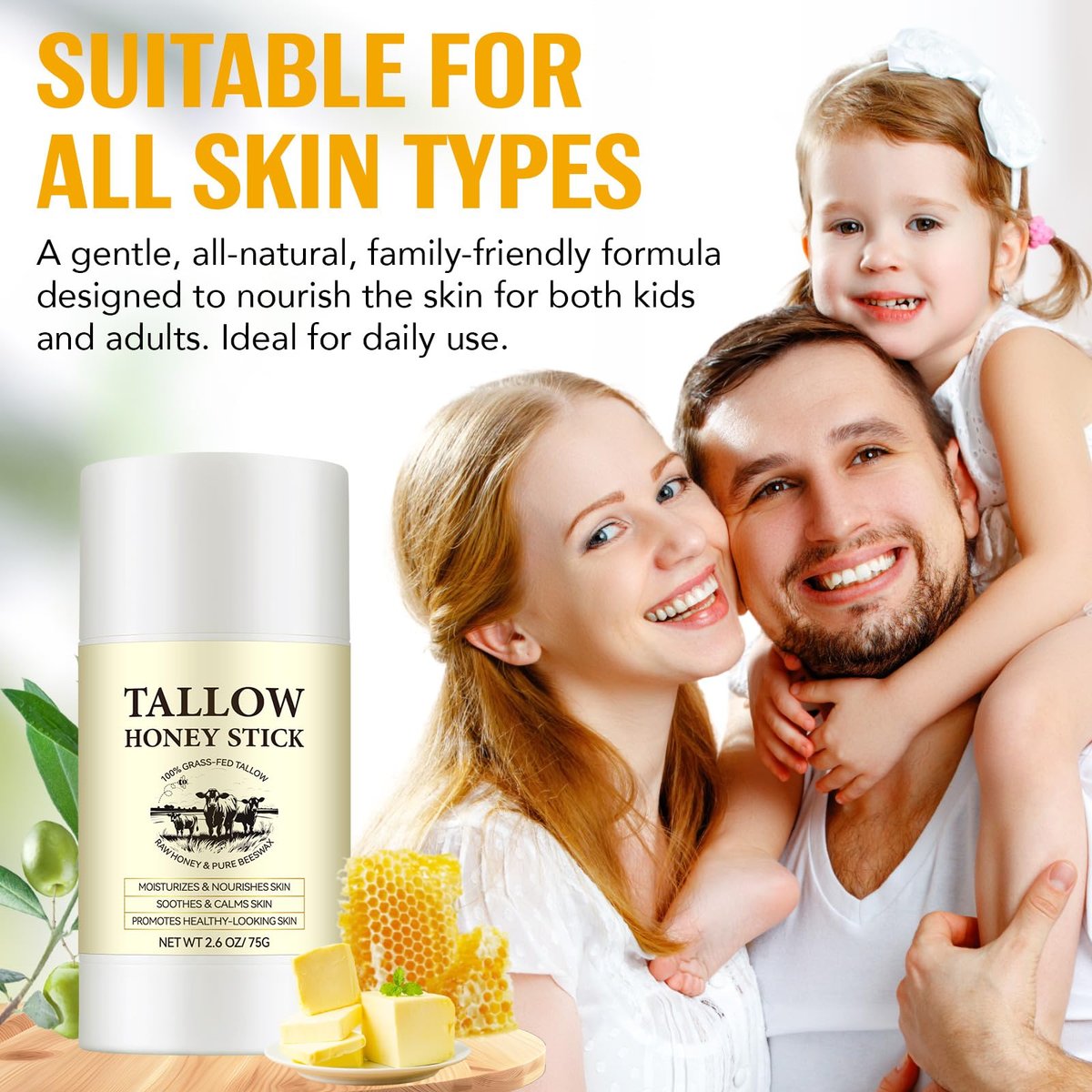 Honey Tallow Balm - 100% Grass-Fed Beef Tallow Face Cream with Shea Butter & Olive Oil, Rich in Vitamins A, D, E, K & Omega Fatty Acids (75g) - görsel 13