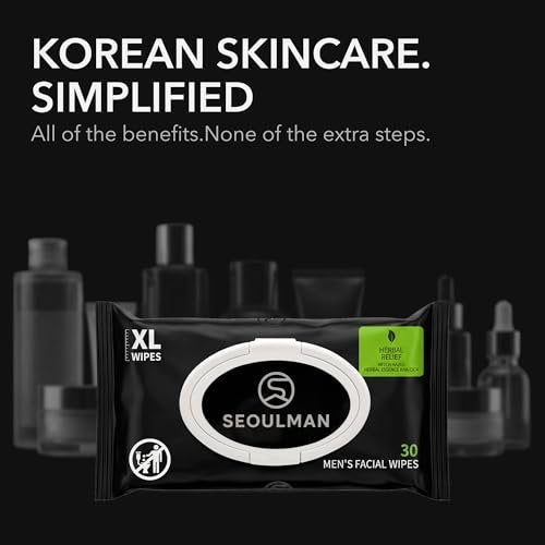 Seoulman Face Wipes for Men – All-In-One Skincare Cleansing Wipes with Niacinamide, Cica & Hyaluronic Acid – Alcohol-Free, pH Balanced – Extra Large, 30 Count - görsel 10