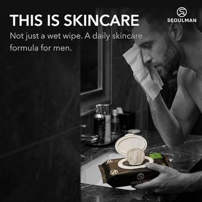 Seoulman Face Wipes for Men – All-In-One Skincare Cleansing Wipes with Niacinamide, Cica & Hyaluronic Acid – Alcohol-Free, pH Balanced – Extra Large, 30 Count