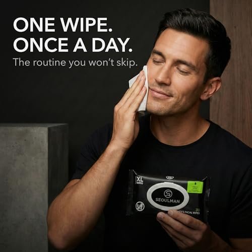 Seoulman Face Wipes for Men – All-In-One Skincare Cleansing Wipes with Niacinamide, Cica & Hyaluronic Acid – Alcohol-Free, pH Balanced – Extra Large, 30 Count - görsel 4