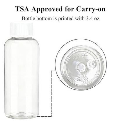 DNSEN Travel Size Empty Mouthwash Bottles 3.4 oz, White Screw Cap, Clear Toiletry Containers, 5 Pack