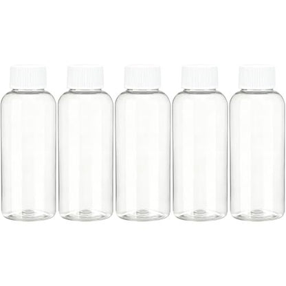 DNSEN Travel Size Empty Mouthwash Bottles 3.4 oz, White Screw Cap, Clear Toiletry Containers, 5 Pack