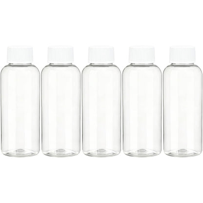 DNSEN Travel Size Empty Mouthwash Bottles 3.4 oz, White Screw Cap, Clear Toiletry Containers, 5 Pack