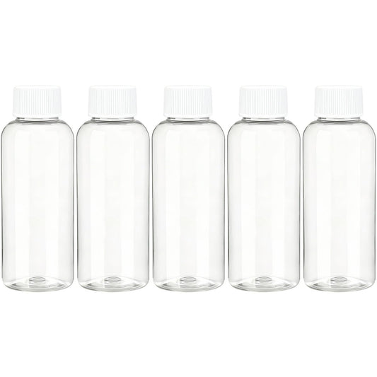 DNSEN Travel Size Empty Mouthwash Bottles 3.4 oz, White Screw Cap, Clear Toiletry Containers, 5 Pack