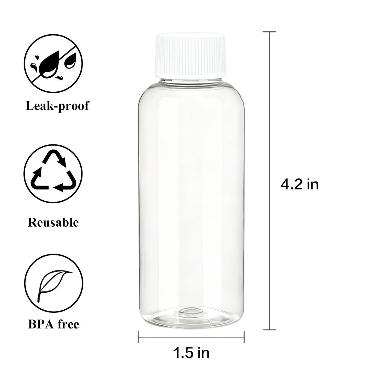 DNSEN Travel Size Empty Mouthwash Bottles 3.4 oz, White Screw Cap, Clear Toiletry Containers, 5 Pack - görsel 3