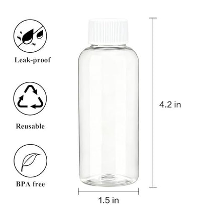 DNSEN Travel Size Empty Mouthwash Bottles 3.4 oz, White Screw Cap, Clear Toiletry Containers, 5 Pack