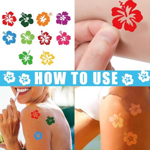 Whaline 500Pcs Hibiscus Flower Tanning Sunbathing Stickers - Colorful Floral Self Adhesive Body Decals for Summer Beach Hawaiian Tropical Luau Salon Party Supplies Avelisse