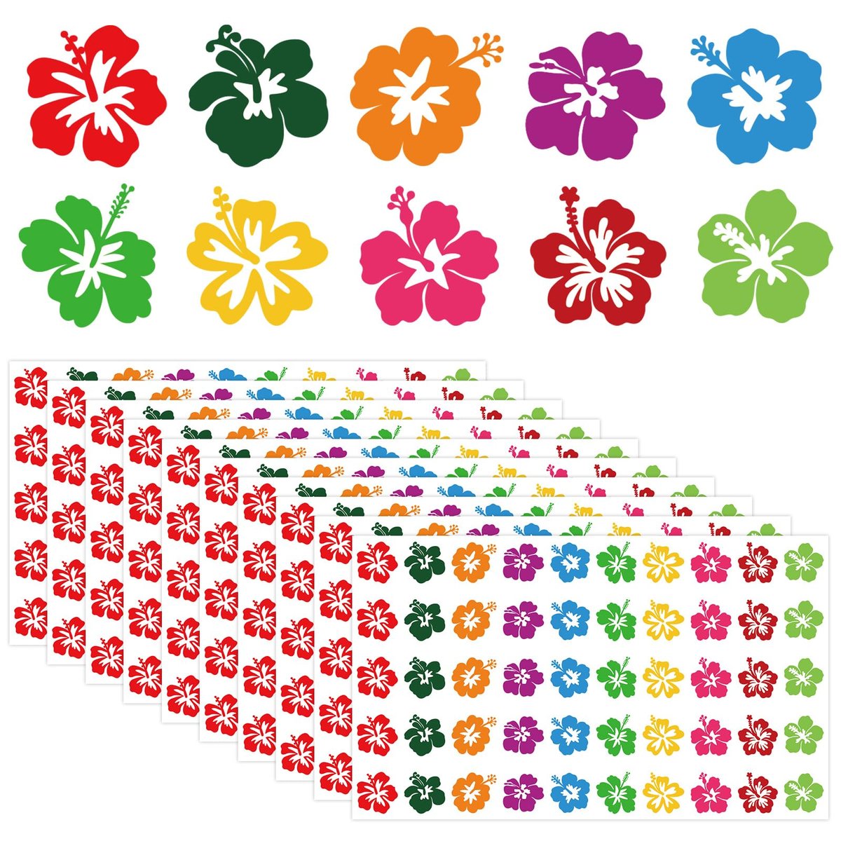 Whaline 500Pcs Hibiscus Flower Tanning Sunbathing Stickers - Colorful Floral Self Adhesive Body Decals for Summer Beach Hawaiian Tropical Luau Salon Party Supplies Avelisse
