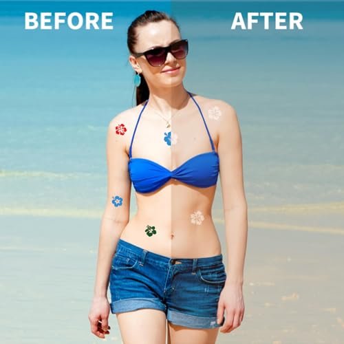 Whaline 500Pcs Hibiscus Flower Tanning Sunbathing Stickers - Colorful Floral Self Adhesive Body Decals for Summer Beach Hawaiian Tropical Luau Salon Party Supplies Avelisse