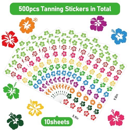 Whaline 500Pcs Hibiscus Flower Tanning Sunbathing Stickers - Colorful Floral Self Adhesive Body Decals for Summer Beach Hawaiian Tropical Luau Salon Party Supplies Avelisse