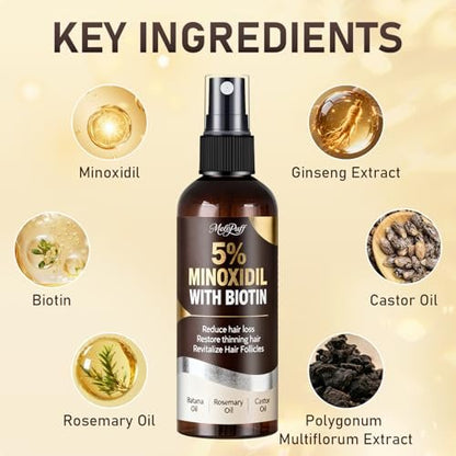 5% Minoxidil for Men & Women - Hair Growth & Beard Regrowth Biotin Serum with Rosemary & Batana Extract, Extra Strength Hair Loss Treatment to Regrow Thicker & Fuller Hair, 3.38 Oz