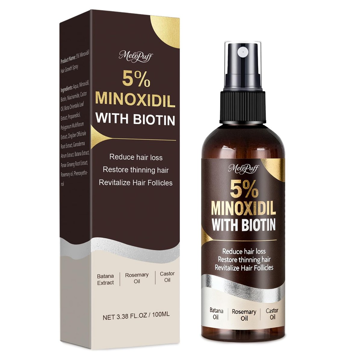 5% Minoxidil for Men & Women - Hair Growth & Beard Regrowth Biotin Serum with Rosemary & Batana Extract, Extra Strength Hair Loss Treatment to Regrow Thicker & Fuller Hair, 3.38 Oz - görsel 1