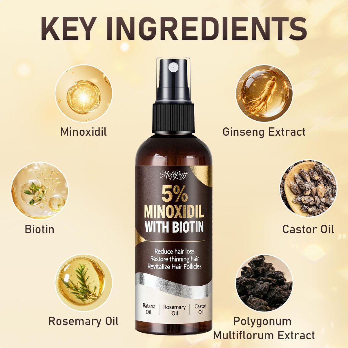 5% Minoxidil for Men & Women - Hair Growth & Beard Regrowth Biotin Serum with Rosemary & Batana Extract, Extra Strength Hair Loss Treatment to Regrow Thicker & Fuller Hair, 3.38 Oz - görsel 13