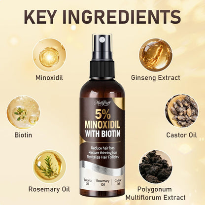 5% Minoxidil for Men & Women - Hair Growth & Beard Regrowth Biotin Serum with Rosemary & Batana Extract, Extra Strength Hair Loss Treatment to Regrow Thicker & Fuller Hair, 3.38 Oz