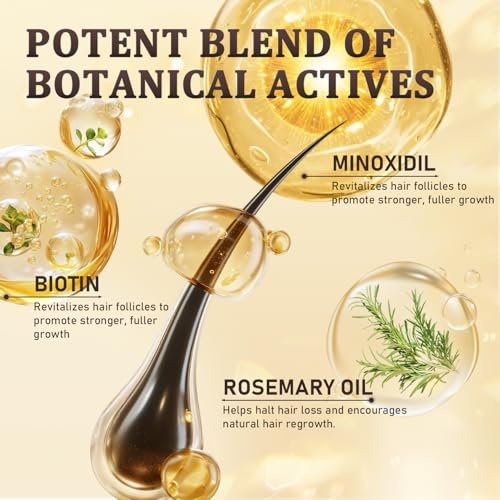 5% Minoxidil for Men & Women - Hair Growth & Beard Regrowth Biotin Serum with Rosemary & Batana Extract, Extra Strength Hair Loss Treatment to Regrow Thicker & Fuller Hair, 3.38 Oz - görsel 6