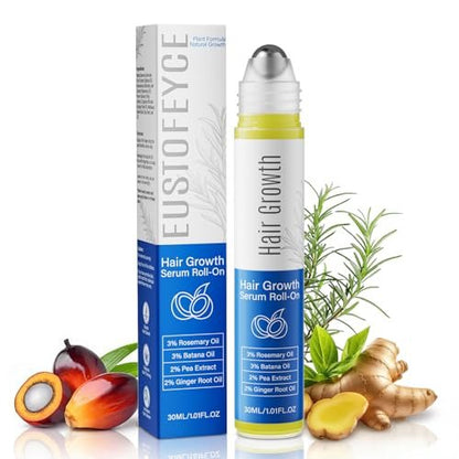 Hair Growth Serum Roll On with 3% Rosemary, 3% Batana Oil, 2% Pea Extract, 2% Ginger Root Oil - Thicker Hair & Stronger Roots (30ml) Avelisse