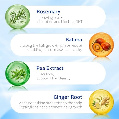 Hair Growth Serum Roll On with 3% Rosemary, 3% Batana Oil, 2% Pea Extract, 2% Ginger Root Oil - Thicker Hair & Stronger Roots (30ml) Avelisse