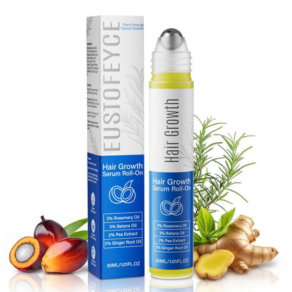 Hair Growth Serum Roll On with 3% Rosemary, 3% Batana Oil, 2% Pea Extract, 2% Ginger Root Oil - Thicker Hair & Stronger Roots (30ml) Avelisse