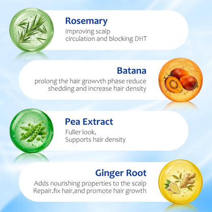 Hair Growth Serum Roll On with 3% Rosemary, 3% Batana Oil, 2% Pea Extract, 2% Ginger Root Oil - Thicker Hair & Stronger Roots (30ml) Avelisse