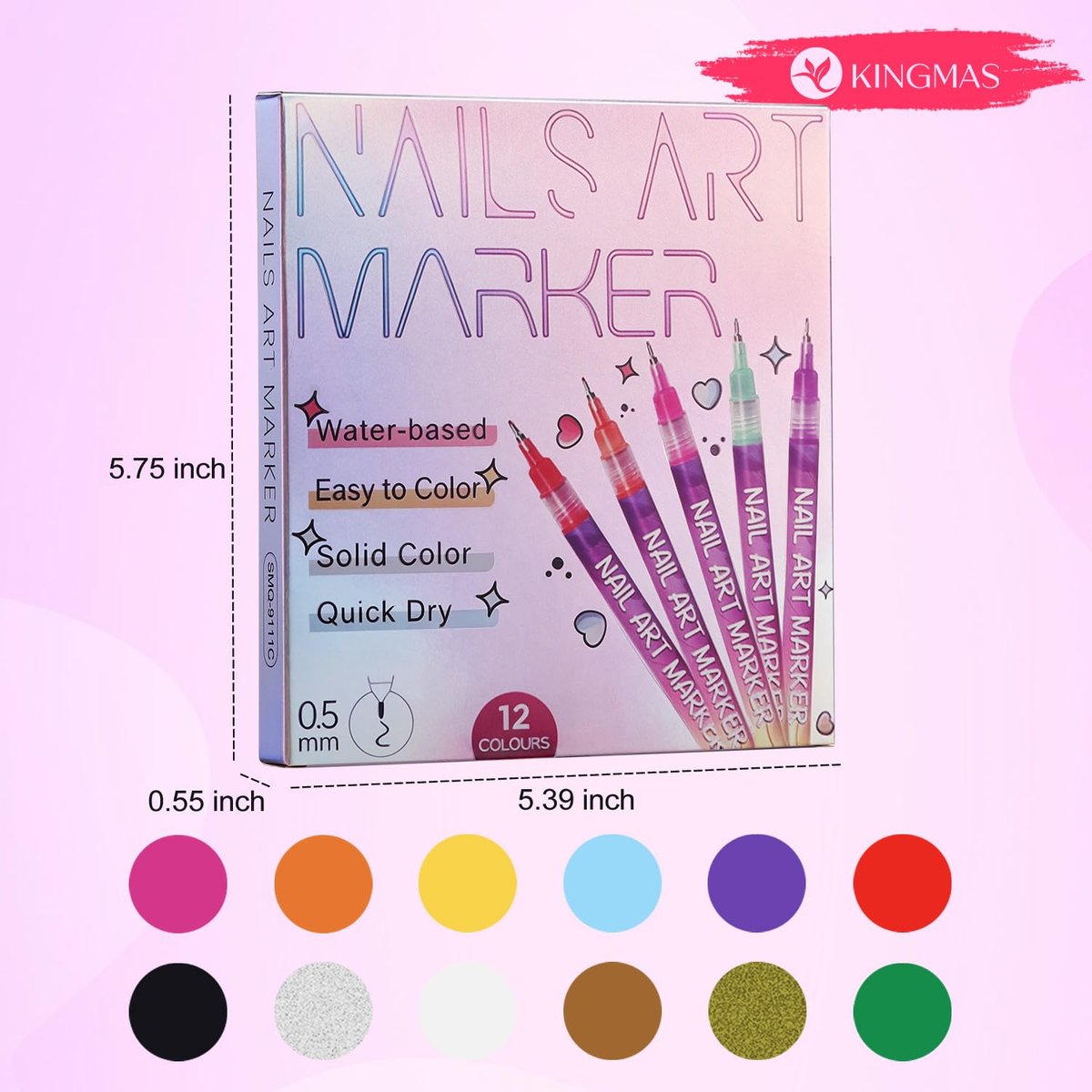 KINGMAS 12 Color Nail Art Pens – 0.5mm Fine Tip Nail Polish Marker Set for DIY Manicure, Waterproof & Quick-Drying Acrylic Painted Pen Kit - görsel 13