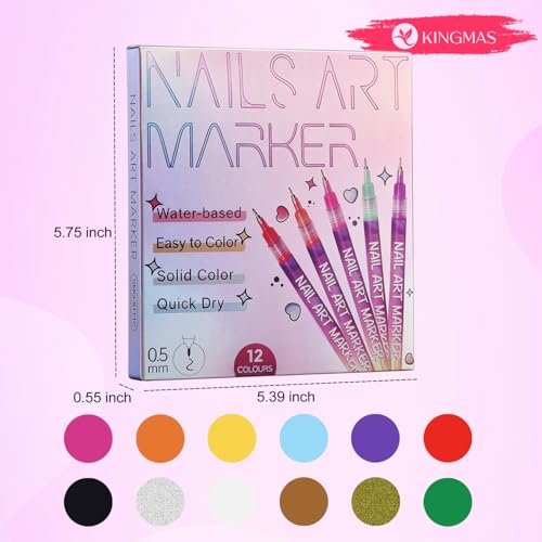 KINGMAS 12 Color Nail Art Pens – 0.5mm Fine Tip Nail Polish Marker Set for DIY Manicure, Waterproof & Quick-Drying Acrylic Painted Pen Kit - görsel 14
