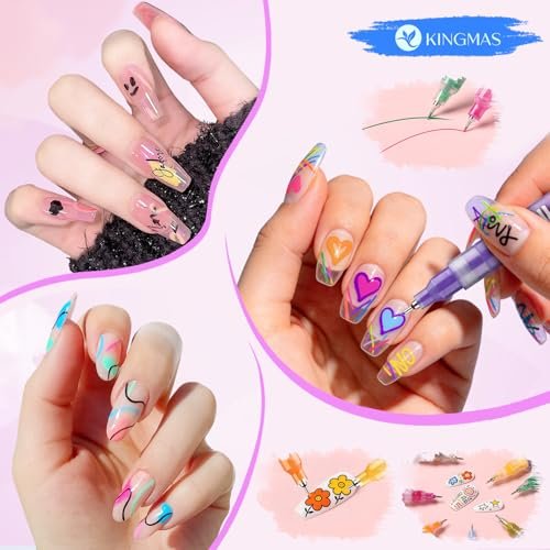 KINGMAS 12 Color Nail Art Pens – 0.5mm Fine Tip Nail Polish Marker Set for DIY Manicure, Waterproof & Quick-Drying Acrylic Painted Pen Kit - görsel 8