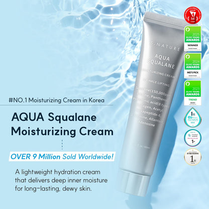 S.NATURE Limited Holiday Gift Set for Hydration & Glass Skin | Aqua Squalane Cream 60ml + Aqua Oasis Toner 12ml | Korean Skin Care Set Avelisse