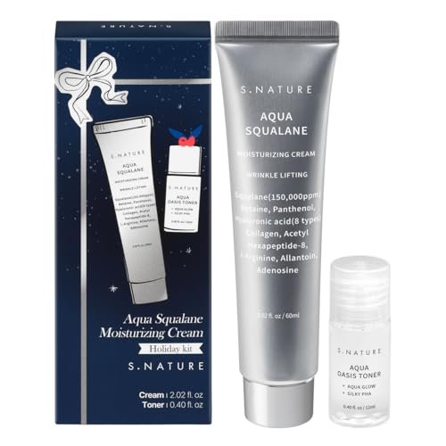 S.NATURE Limited Holiday Gift Set for Hydration & Glass Skin | Aqua Squalane Cream 60ml + Aqua Oasis Toner 12ml | Korean Skin Care Set Avelisse